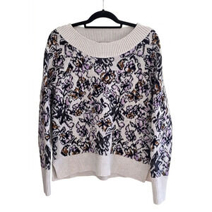 LOFT Floral Boho Sweater Womens Medium Soft Knit Scoop Neck Cozy